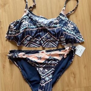 Roxy Navy and Peach Patterned Bikini